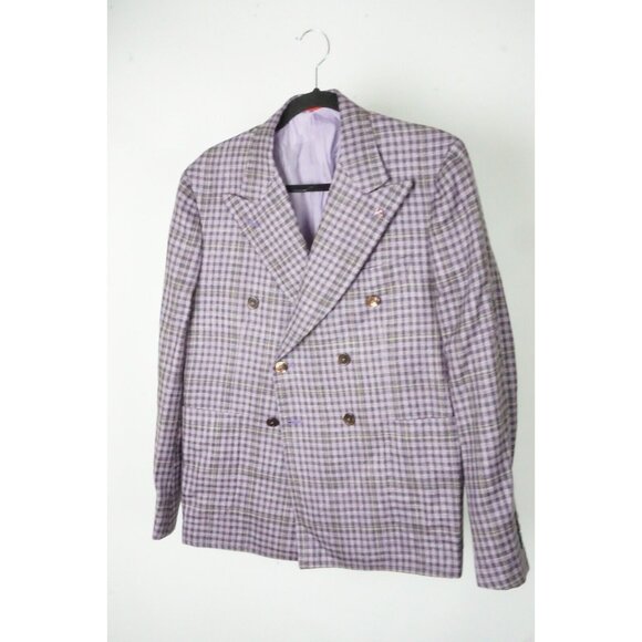 Isaia Summertime Pink Woven Plaid Silk Linen Wool Womens Blazer Sz M BRAND NEW